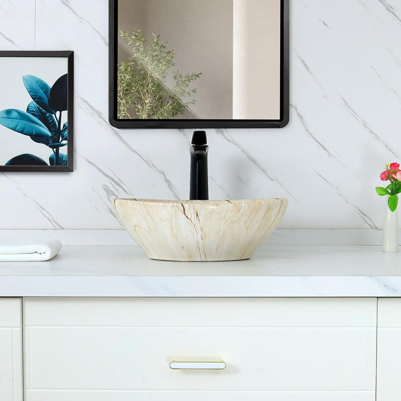 Évier de salle de bain ovale en céramique 16,7 po x 13 po Davivy