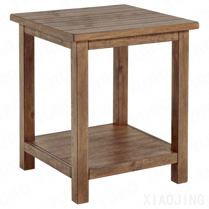 Table de bout en bois brun vieilli avec tablette