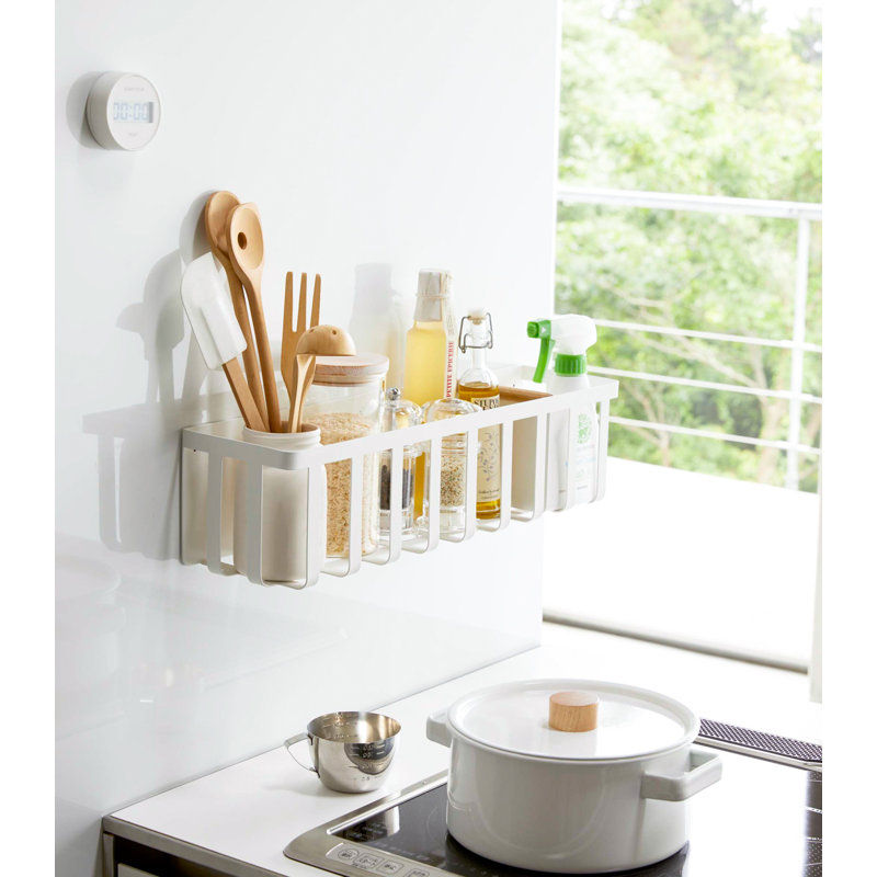 Panier de rangement Yamazaki, acier + bois, magnétique, séparateur coulissant
