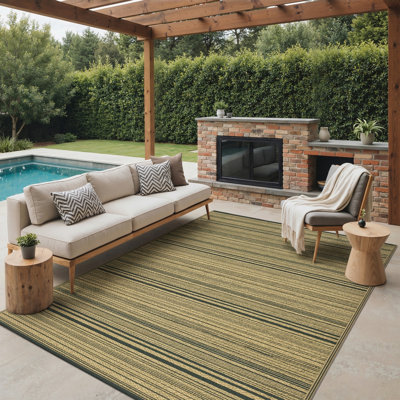 Shimeek Striped Outdoor Area Rug, Waterproof Plastic Outdoor Mat, Black&Brown,Rectangle 6' x 9'