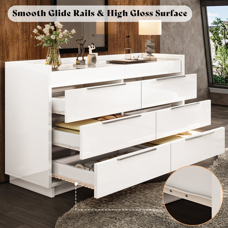 120 cm W Chest of 8 Drawers, White