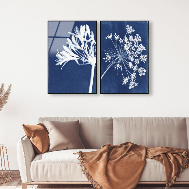 Cyan Flowers Set High-Gloss Frameless Acrylic Glass Wall Art Floral & Botanical Print by Oliver Gal, Ready to Hang, 10 x 15