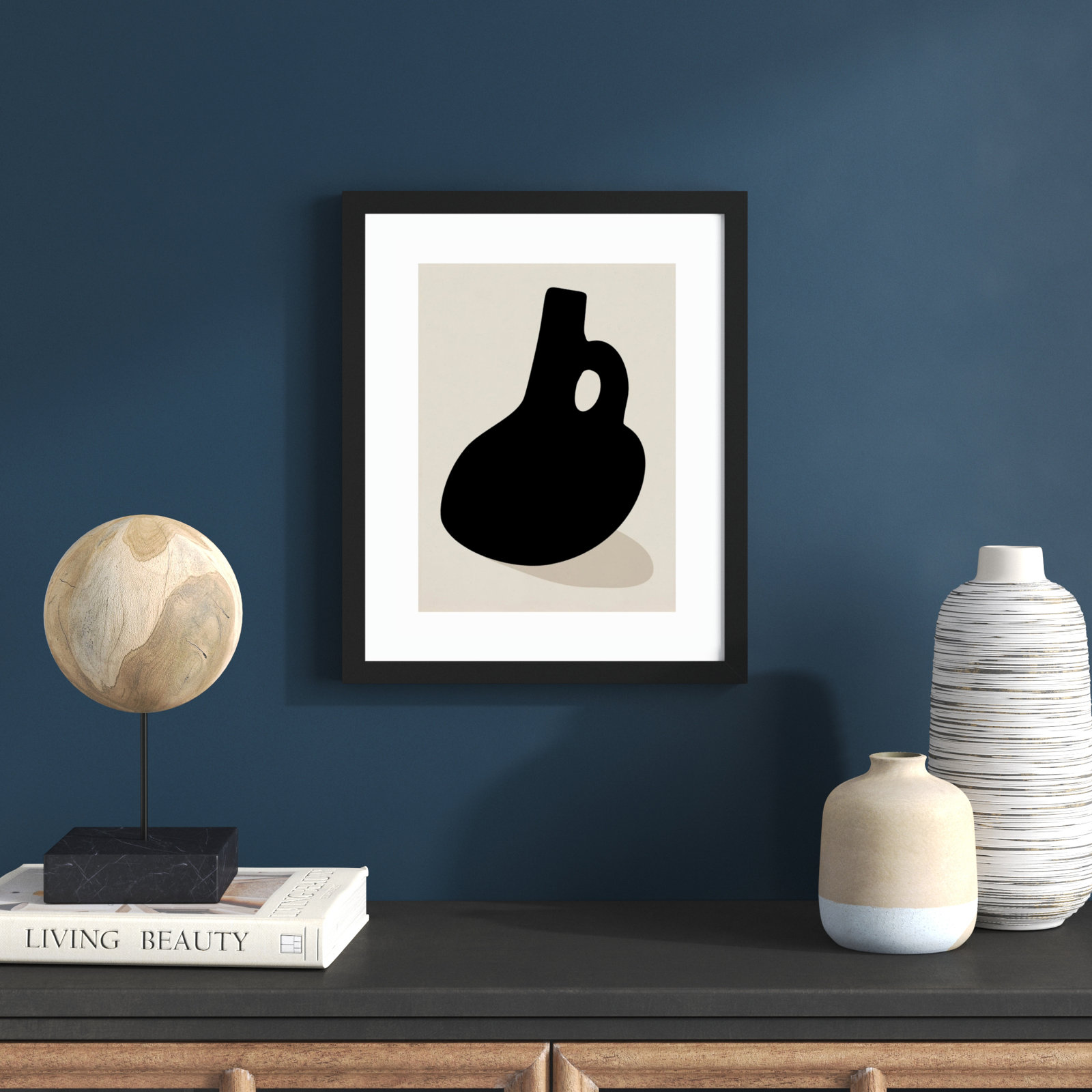 Black Vase by Simon West, Black Framed, 25" H x 21" W x 0.8" D