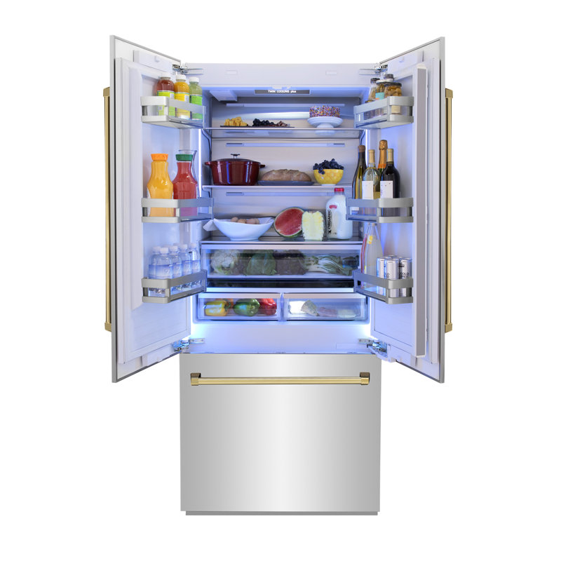 ZLINE 36" 19.6 cu. ft. Built-In 3-Door French Door Refrigerator with Internal Water and Ice Dispenser, Gold, Stainless Steel