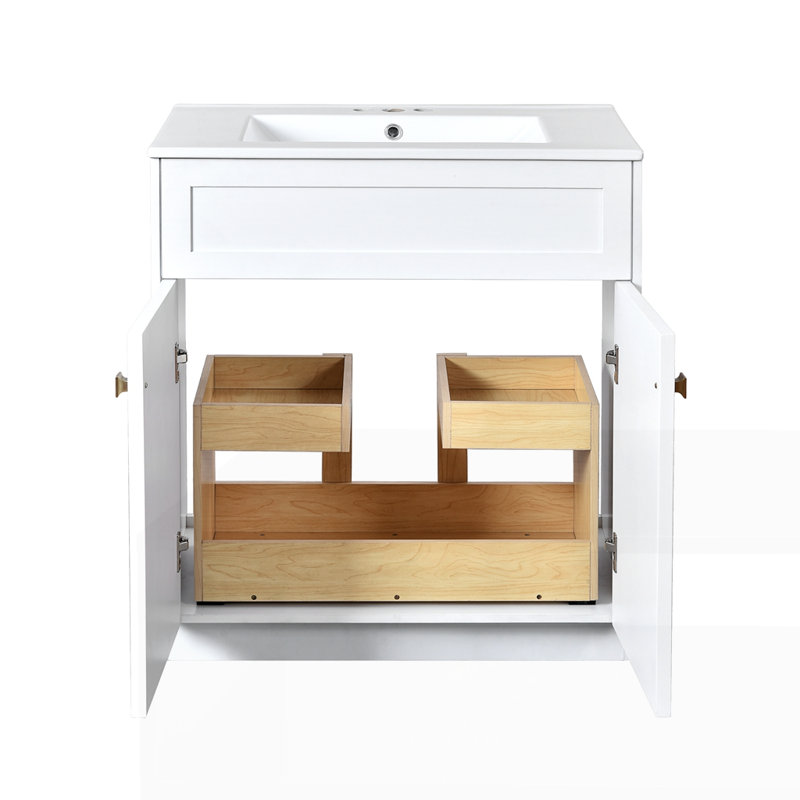 36" Bathroom Vanity with Solid Pine Frame, White