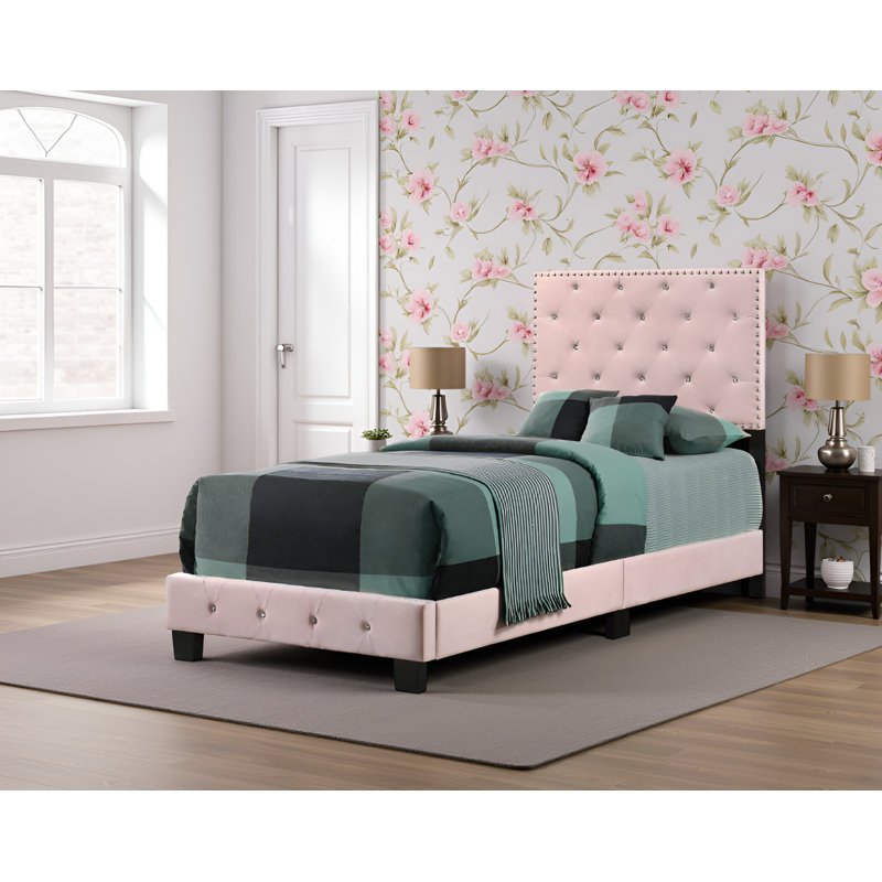 Lit simple en velours rose Modena, Lit simple, Rose