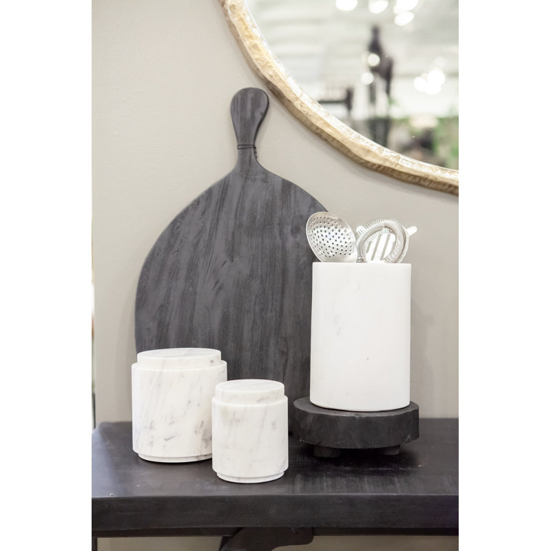 Pot de cuisine rond en marbre blanc / gris, H 4 po x l 3,5 po x P 3,5 po