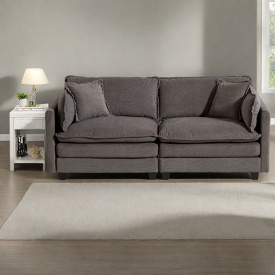 Canapé modulaire compact compact, revêtement en chenille gris antique désossé