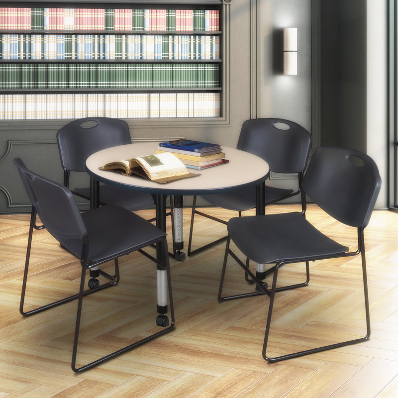 Kee Round Mobile Breakroom Table and Chair Set, 34" H x 36" L x 36" W, Cherry/Black
