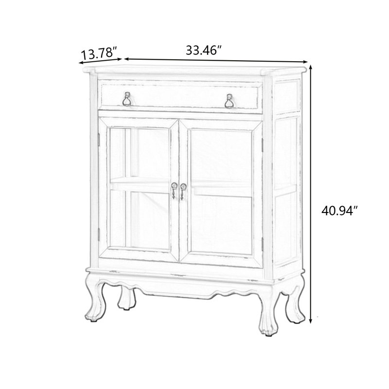 Retro White Solid Wood Accent Cabinet