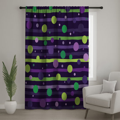 Green Purple Stripes Window Curtains, Pattern Sheer & Blockout Curtains - 1 Panel