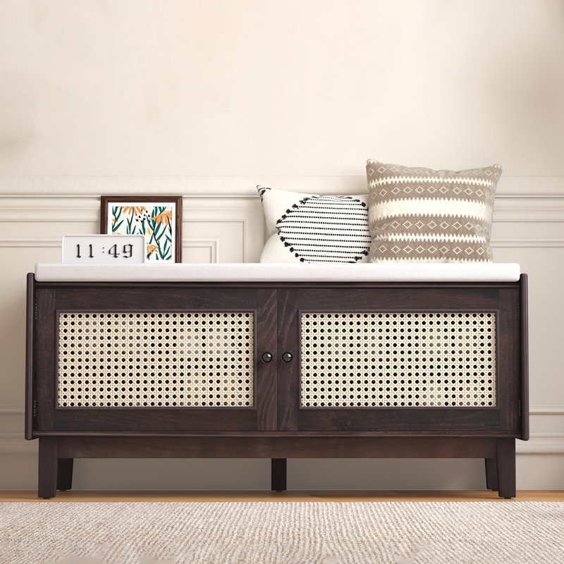 43" Wide Storage Bench With Cushion Entryway Bench, Espresso