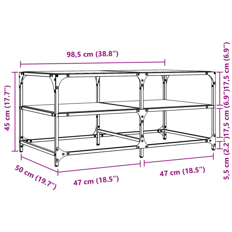 Daelon Coffee Table with Storage, 45cm H x 98.5cm L x 50cm W, Transparent