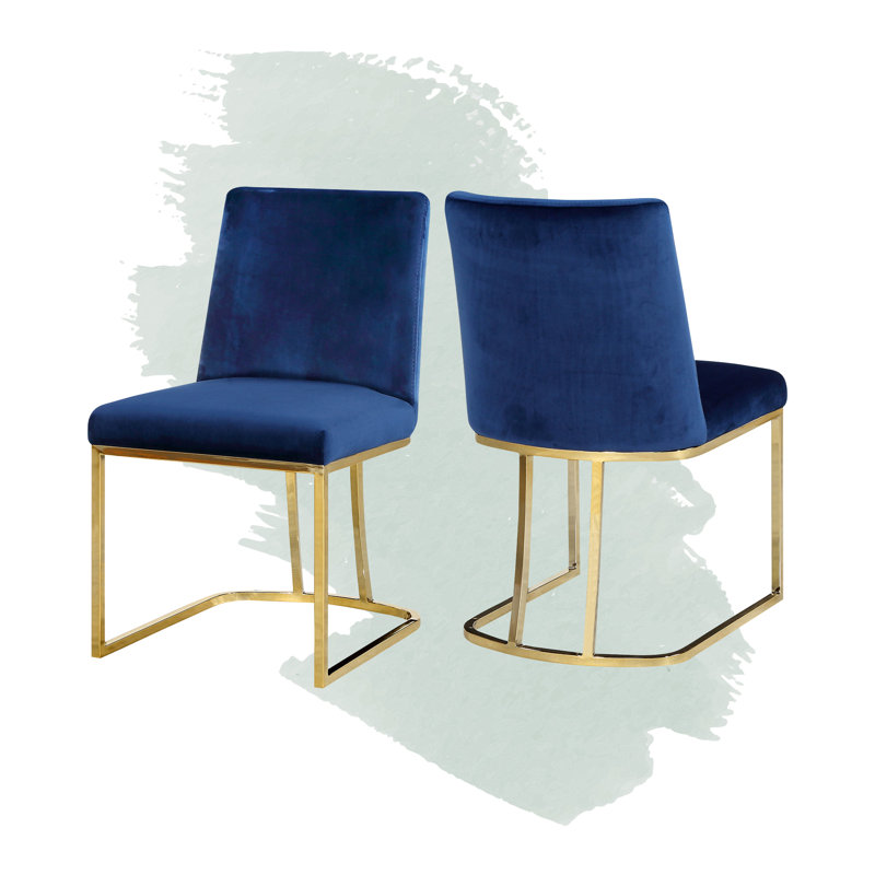 Chaise d'appoint en velours Heidi, Doré, Velours marine