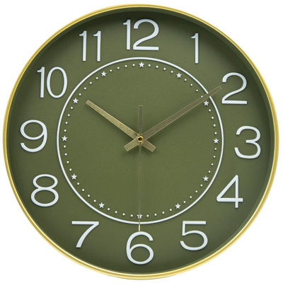 Wall Clocks Battery Operated,Quartz Movement,Silent Non Ticking Modern Wall Clock, (Green and Gold)