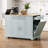 Fluted Kitchen Island with Trash Can Storage, Power Outlet & Internal Storage Rack (Grey Blue)-129470456