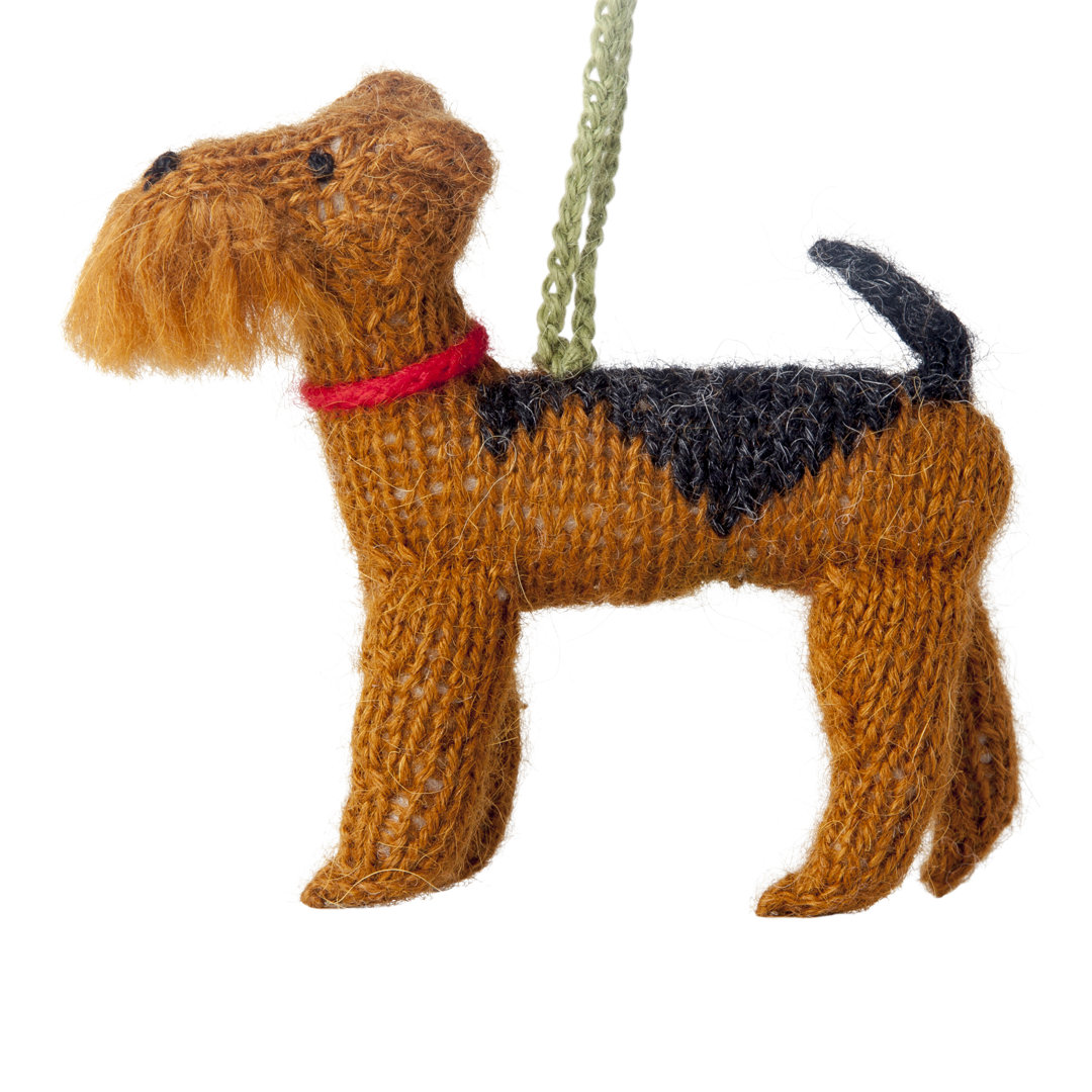 Hand Knit Alpaca Wool Christmas Ornament - Airedale Dog The Holiday Aisle®