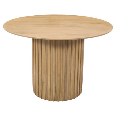 Jarma Dining Table, 45 Inch Round Top With Fluted Padestal Base, Natural Brown Mango Wood