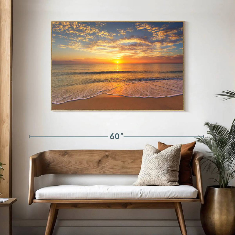 Vue apaisante sur l'océan, Cadre flottant en bois naturel, 46 po x 31 po