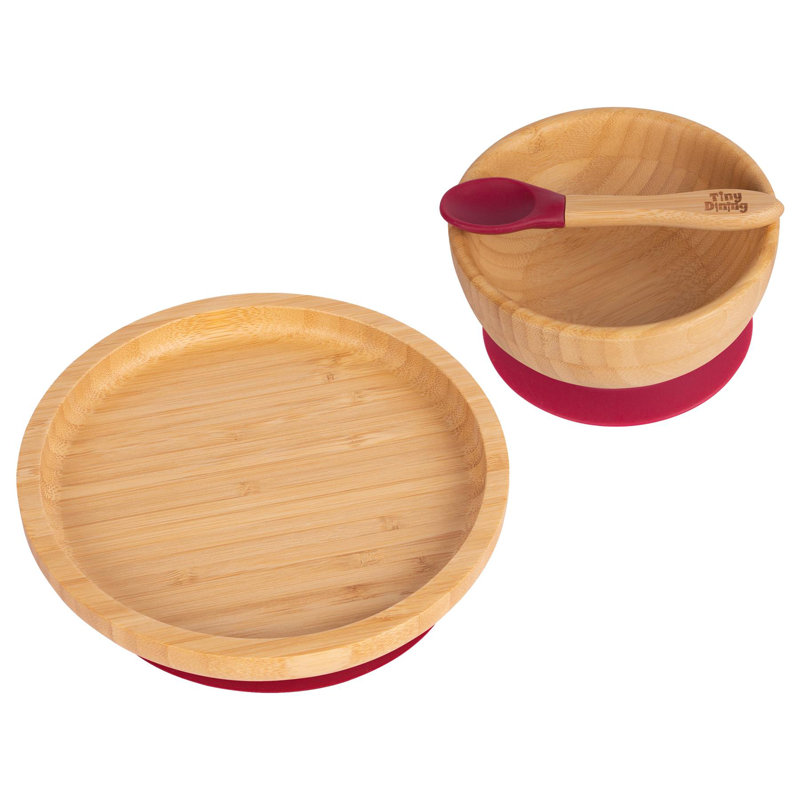 Tiny Dining - Children's Bamboo Suction Round Dinner, Red