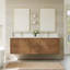 Meuble-lavabo double mural Isola WM 72 po, fini noyer grillé, comptoir en quartz blanc, lavabos carrés encastrés (1 trou), garniture en bronze satiné-134531635-134531637