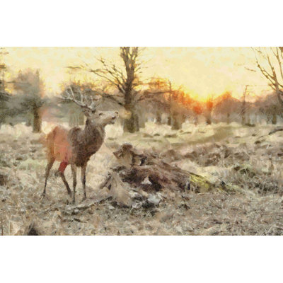 Painted Deer In Field - Wrapped Canvas Print