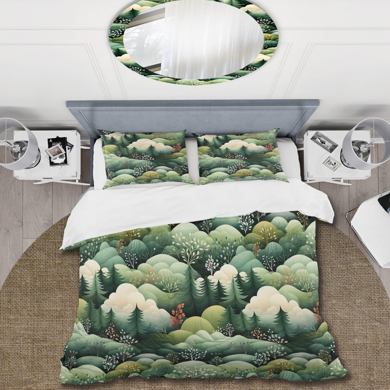 Ensemble de housse de couette Green Forest, Housse de couette pour très grand lit et 2 très