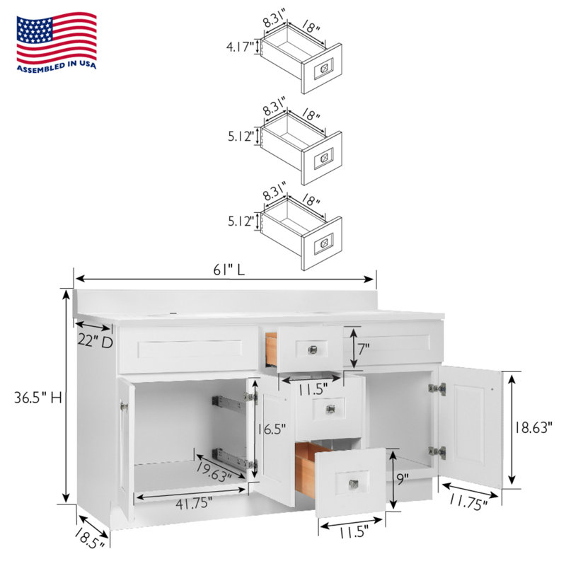 Brookings 61 Inch Bathroom Vanity with Cultured Marble Top, Assembled, Sherwin Williams– Design House, 21509, White