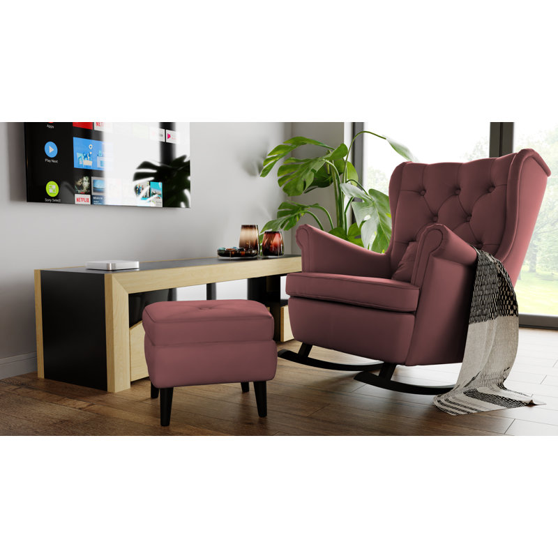 Lutcher Upholstered Wingback Chair with Footstool, Samoa
