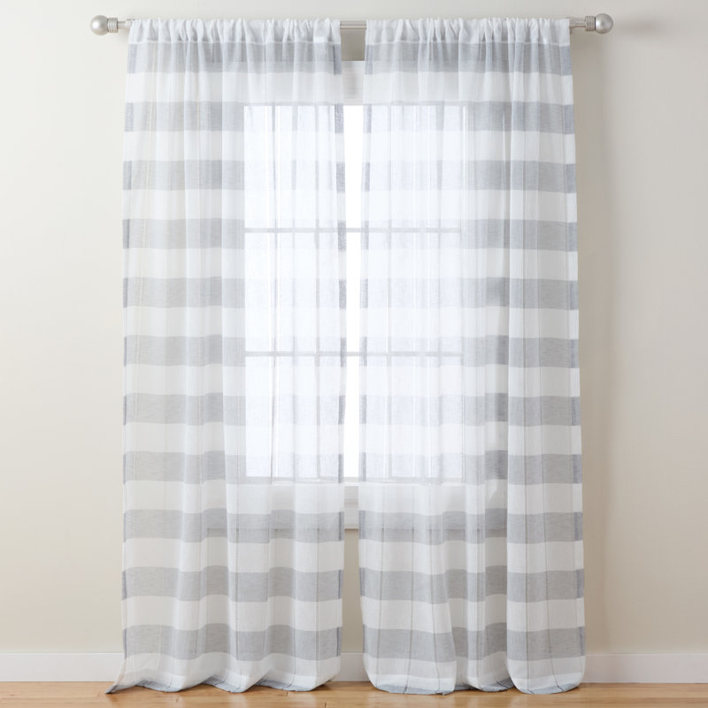 TOWN & COUNTRY BASICS Pax Semi-Sheer Stripe Light Filtering Curtains, Gray, 50" W x 84" L