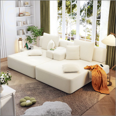 Très grand canapé-lit double moelleux en velours côtelé, canapé-lit convertible avec poches de rangement et coussins moelleux pour une utilisation multifonctionnelle dans les appartements, les cinémas maison et les dortoirs