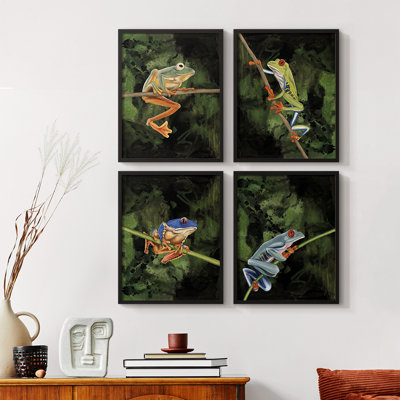 Watercolor Tree Frogs I Framed Print - Set of 4
