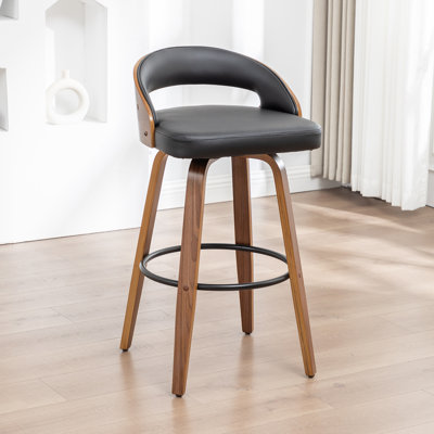 Modern Swivel Upholstered Counter Stool With 360° Swivel, Barrel Seat & Curved Backrest
