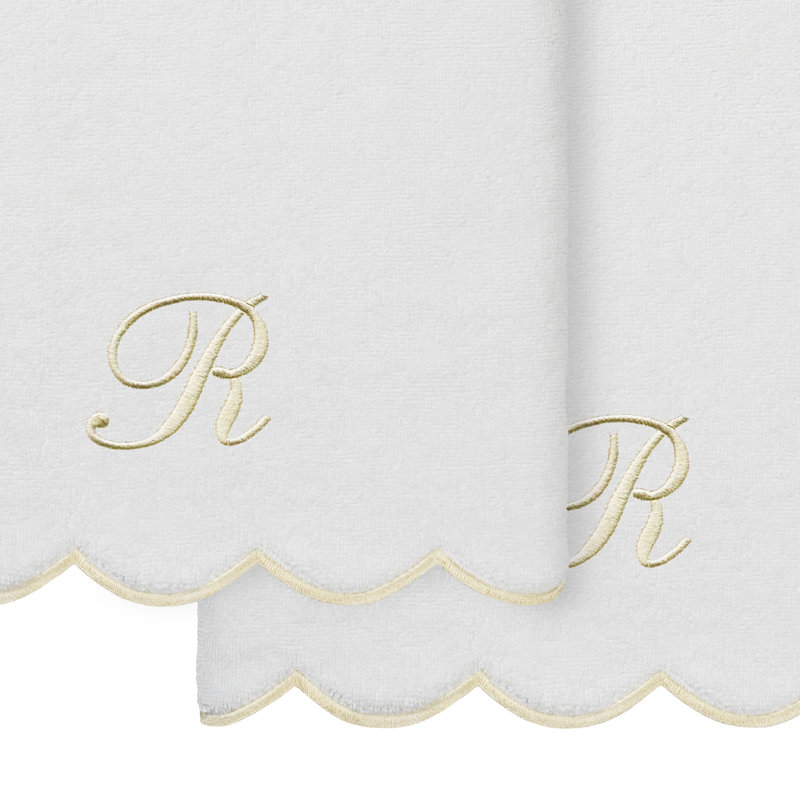 Ensemble de serviettes de bain personnalisées 100% coton turque 2 pièces Linum Home Textiles ADORNIA, R, Blanc / beige