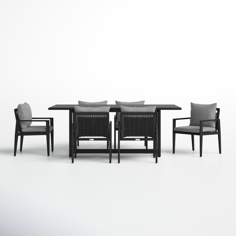 Trosclair 7 Piece Outdoor Patio Dining Table Set in Aluminum with Grey Cushions, 6