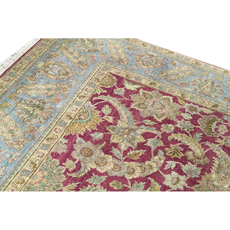Tapis rouge et bleu noué à la main de haute qualité