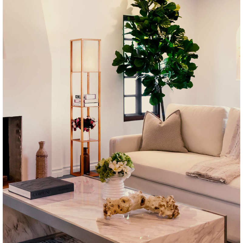 Peydon 63'' Column Floor Lamp, Natural Wood