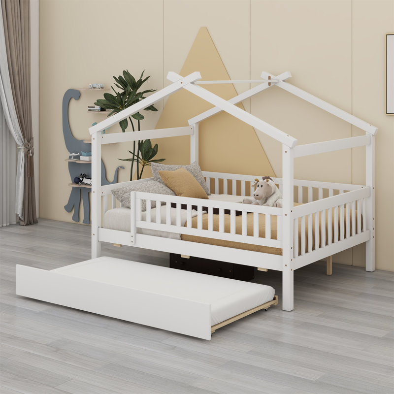 Lit en bois avec couchette, Blanc