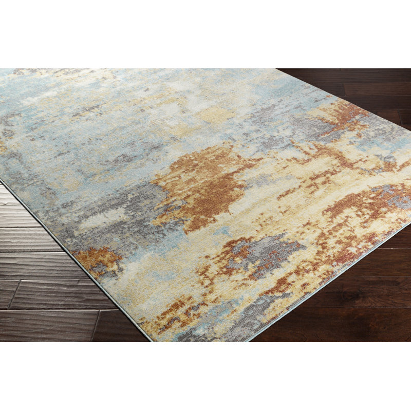 Arbyrd Aqua/Gray Area Rug, Rectangle 6'11" x 9'