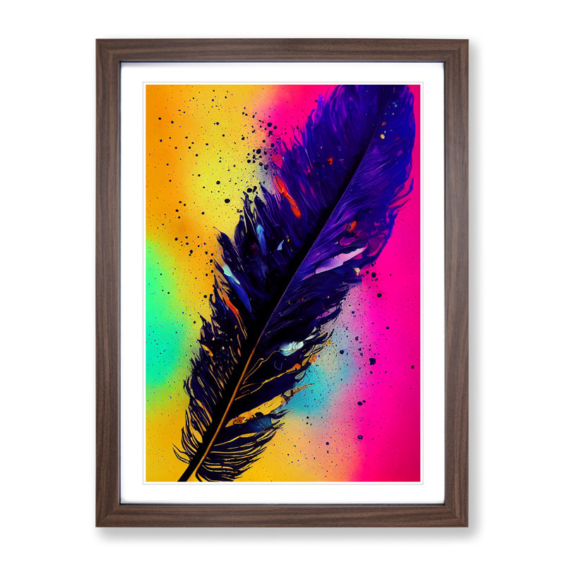 Feathers Splashed No.2 - Framed Print, 34cm H x 25cm W x 2cm D, Walnut