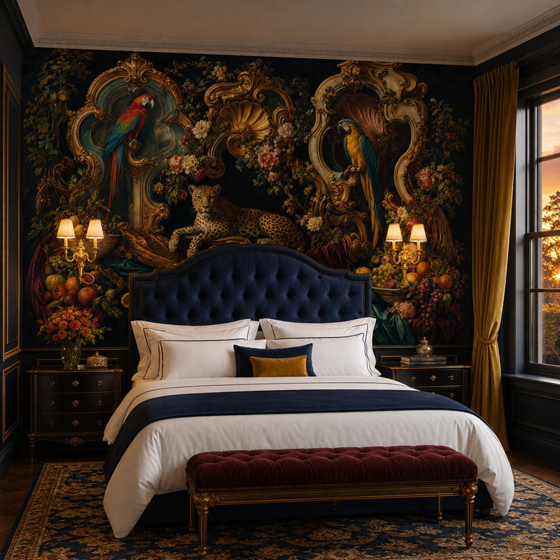 Décoration murale amovible de style baroque papier peint rococo doré, 160 po x 108 po, Non tissé
