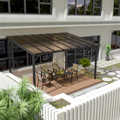 10 Ft. D Aluminum Patio Pergola with Sloping Galvanized Steel Roof