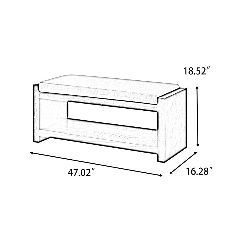 47"W Upholstered Entryway storage bench with storage, Cushion and Lower Storage Shelf, Beige