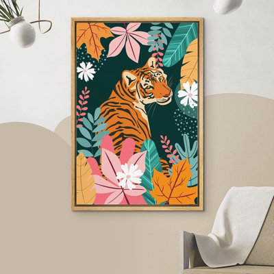 Bright Preppy Animals " Bright Preppy Animals Jungle Flower Botanical Tiger Cat Animals Bright Artwork Modern Colourful "