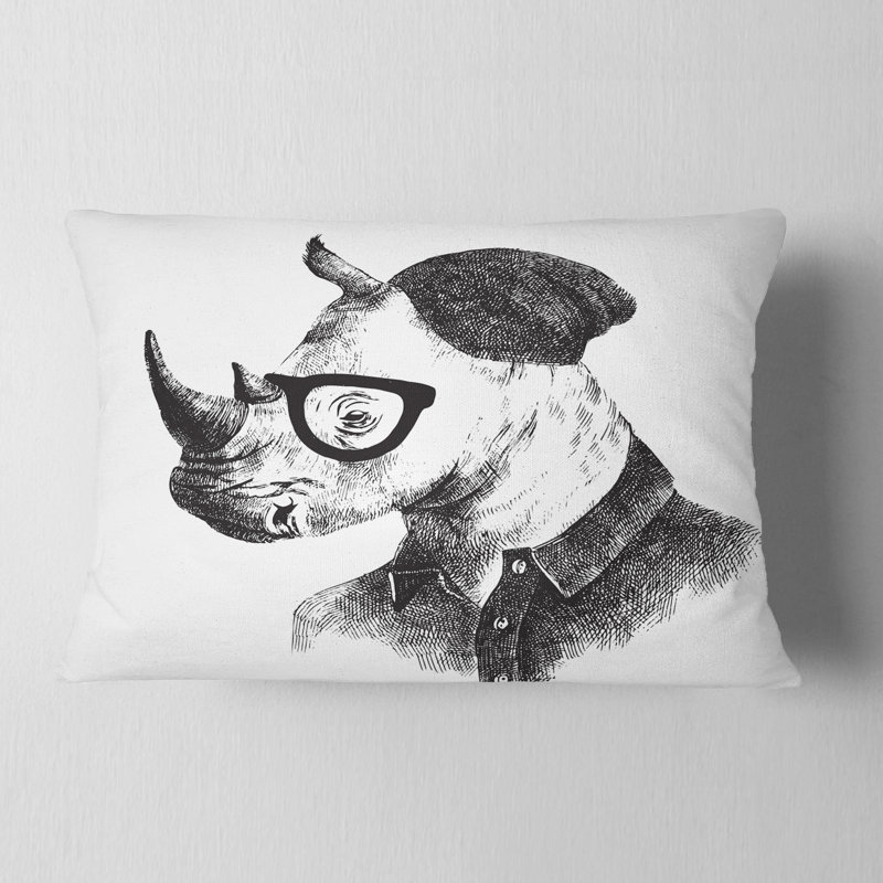 Hipster Rhino en noir et blanc - coussin à imprimé animal