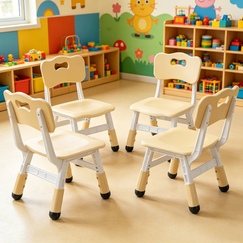 3-Position Height Adjustable Kids Chair, HDPE Plastic Children's Chair with Non-Slip Feet & Carry Handle, Stackable Toddler Chair for Home, Classroom & Kindergarten, 4PCS