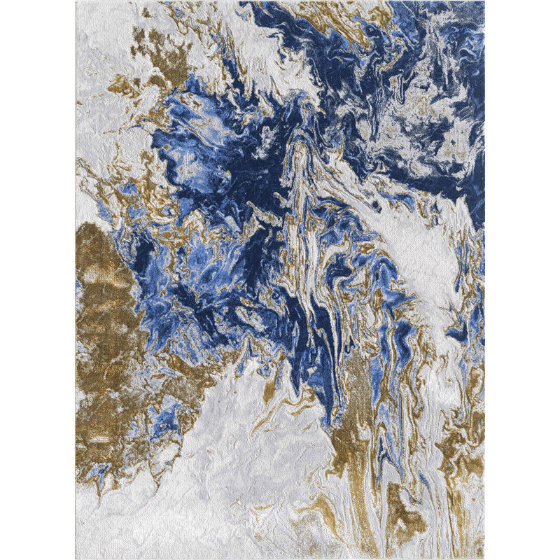 Tapis multicolore doré, moka, bleu 12 pi 5 po x 9 pi 5 po, Rectangle 9 pi 5 po x 12 pi 5 po