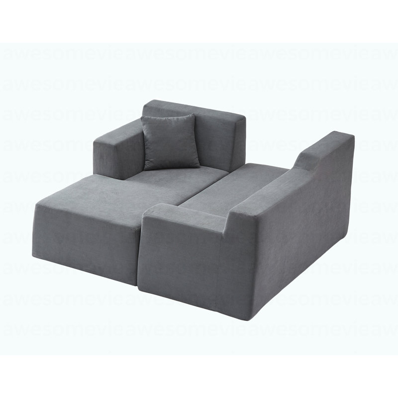 Canapé en L en velours côtelé moderne et minimaliste, Gris foncé, Orienté à droite