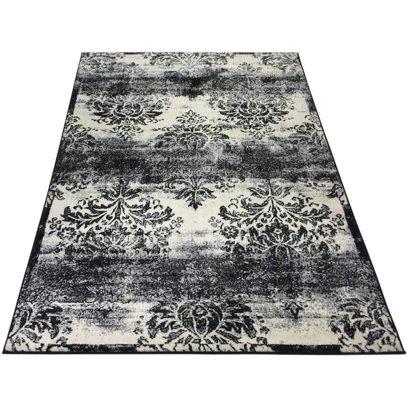 Tapis damassé patiné 5 pi x 7 pi, Rectangle 4 pi 11 po x 6 pi 11 po