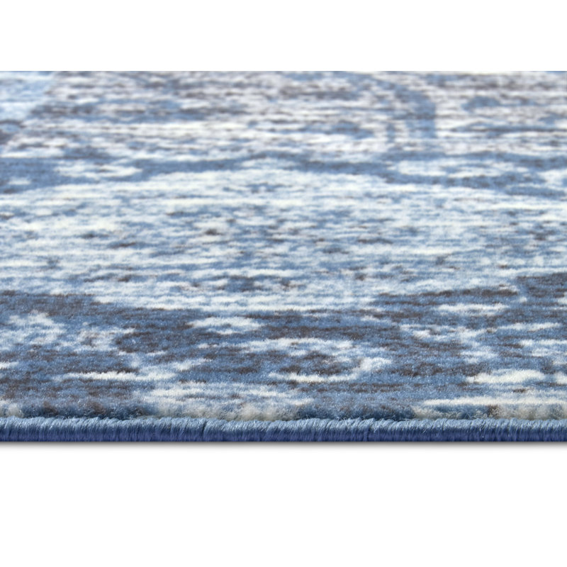 Designer Grey/Sky Blue Rug, Rectangle 80 x 150cm